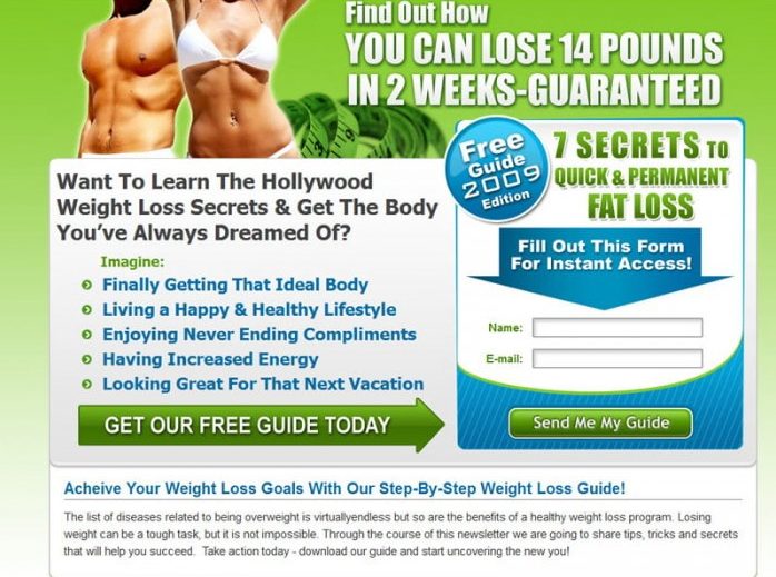 example of weight loss capture page for clickbank affiliates