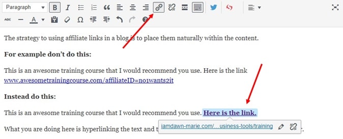 image showing how to hyperlink using wordpress-min