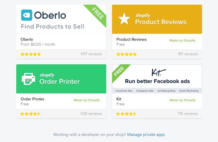 examples of the shopify app store