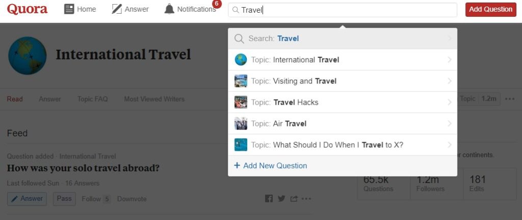 quora search example showing bloggers how to use quora to find blog post ideas