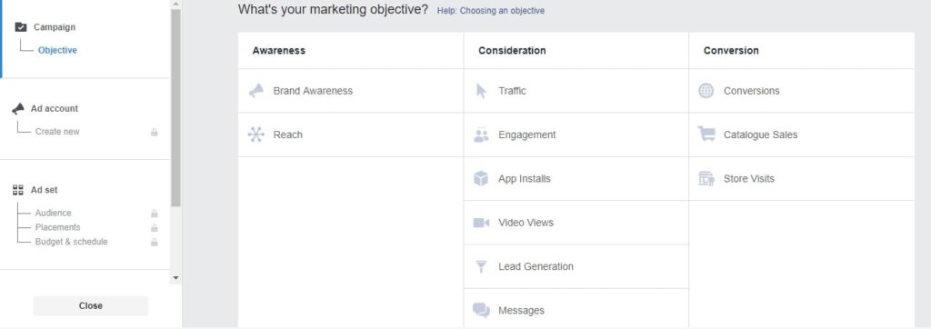 Facebook ads manager create your marketing objective-min