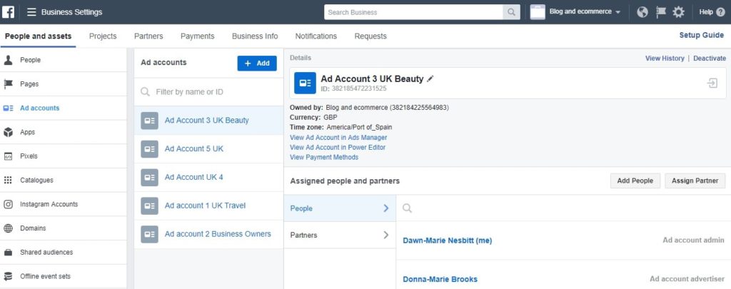 Facebook business manager account dashboard