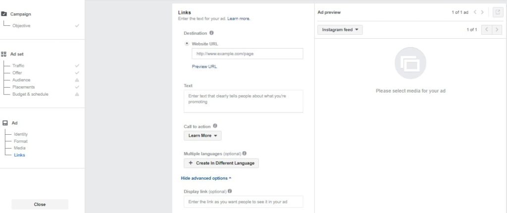 facebook ad adding links-min