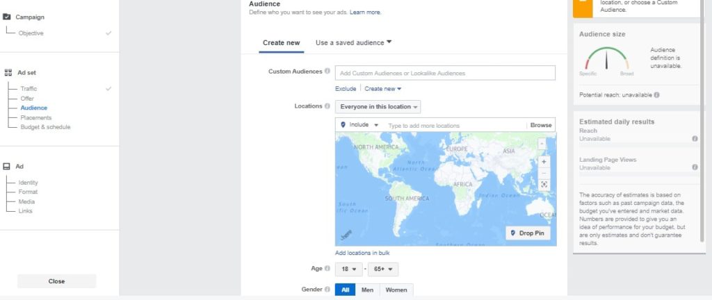 facebook adset creating an ad-min