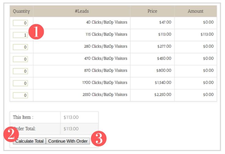 mlm leads click purchase form